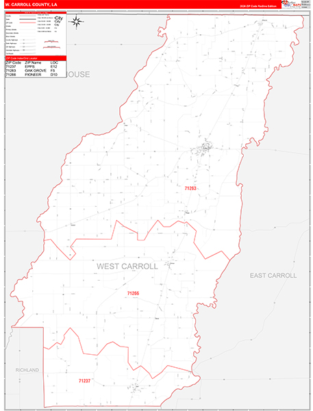 W. Carroll Parish (County), LA Zip Code Wall Map